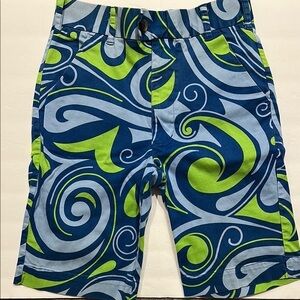 Loud Mouth Vibrant Blue and Green Swirl Pattern Bermuda Shorts Size 26
